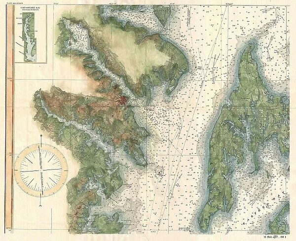 1895 U.S. Coast Survey Map Of The Chesapeake Bay Around Annapolis