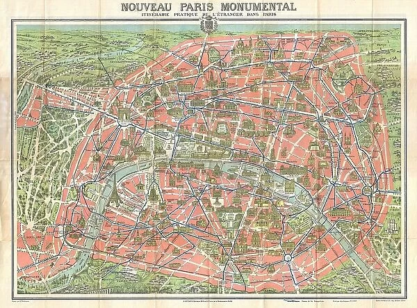 1910 Leconte Monument Map Of Paris France Topography
