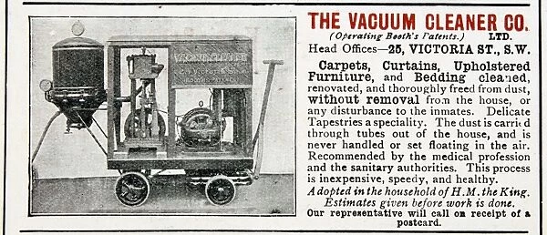 Advertisement for The Vacuum Cleaner Company who used Booths patent of 1901