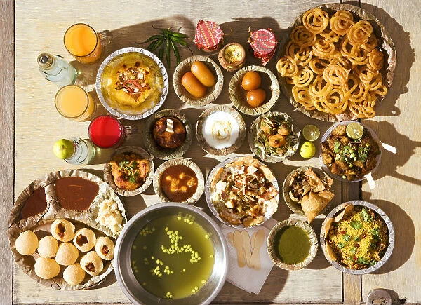 Assorted Indian fast food on table