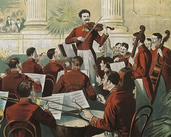 Austria, Johann Strauss (1825-1899) conducting the orchestra at a court ball in Vienna