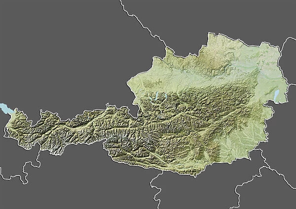 Austria, Relief Map With Border and Mask