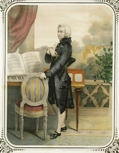 Austria, Standing portrait of Wolfgang Amadeus Mozart (1756 - 1791), Austrian composer, print