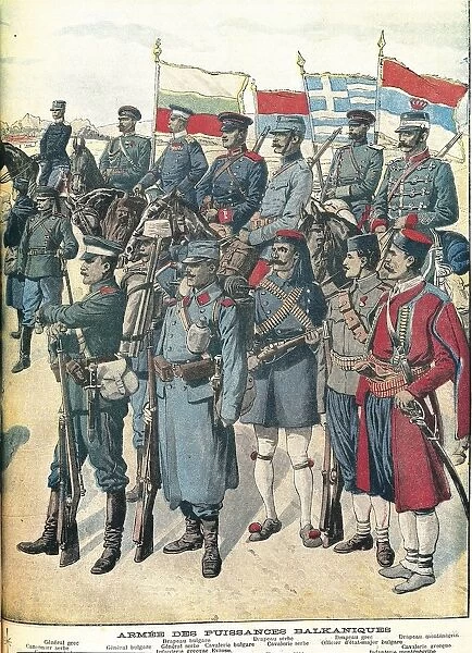 Balkan Wars - Balkan army uniforms, engraving from Petit Journal, 1912