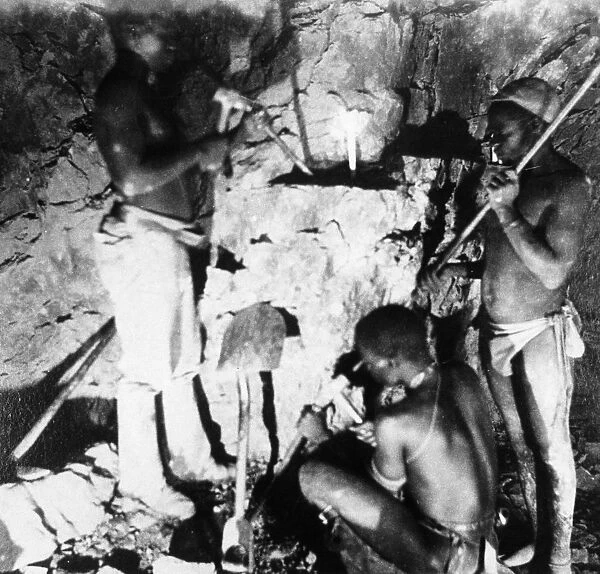 Basuto miners in De Beers diamond mines. From photograph c1885. In 1887 and 1888