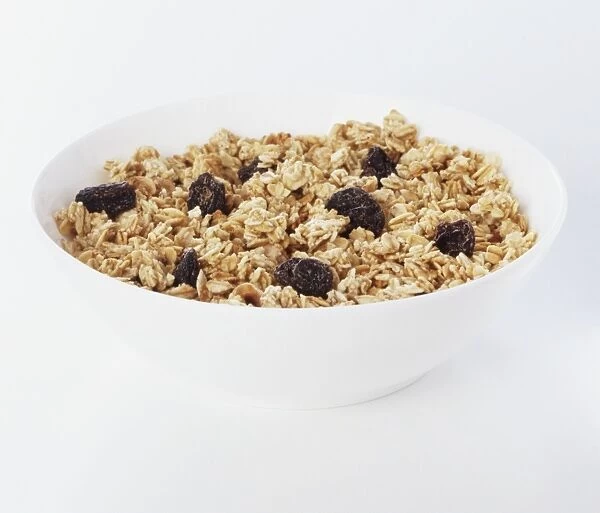 Bowl of muesli with raisins