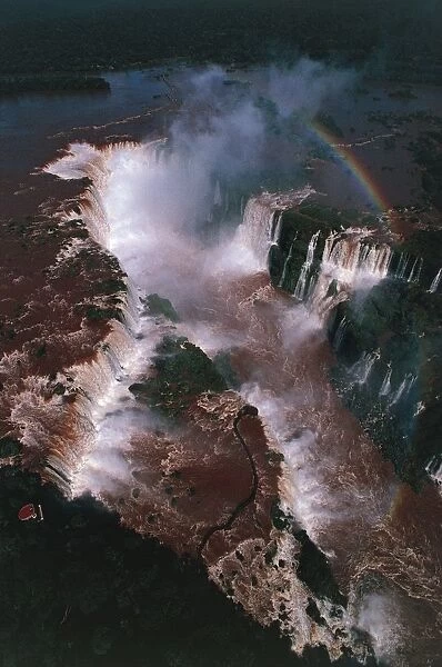 Brazil, Argentina, Aerial view of Iguacu or Iguazu waterfalls, Iguazu National Park (UNESCO World Heritage List, 1986)
