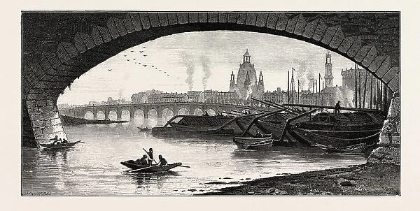 Under the Bridge, Dresden, Germany, 19th century engraving