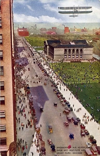 Brookins in His Aeroplane over Art Institute and Grant Park, Chicago