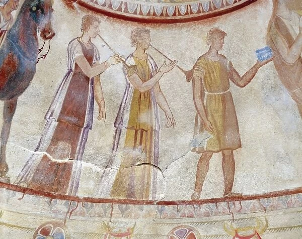 Bulgaria, Kazanlak, Tomb of Thracian prince, Detail of fresco with musicians