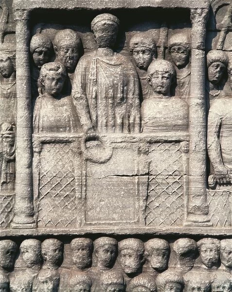 Byzantine art, Turkey, Istanbul, The Hippodrome of Constantinople, bas relief of the Obelisk of Theodosius, Detail representing the Roman Emperor Theodosius I among his court, awarding race winners
