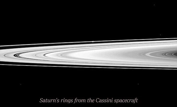 The Cassini spacecraft looks across Saturns rings and finds the moon Prometheus