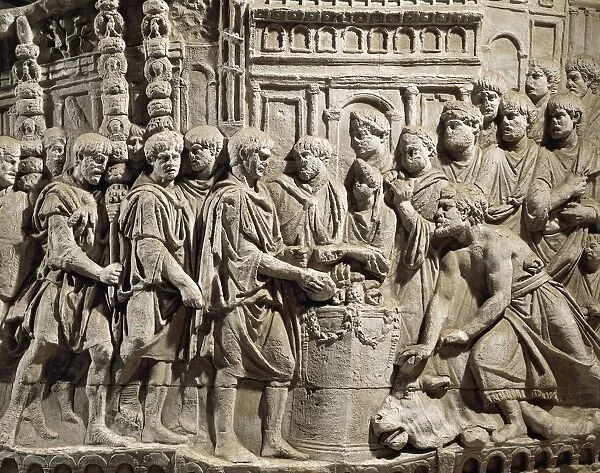 Cast of Trajans Column, Detail of sacrifice scene before departure to Dacia