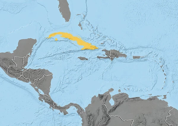 Central America, Relief Map With Country Borders