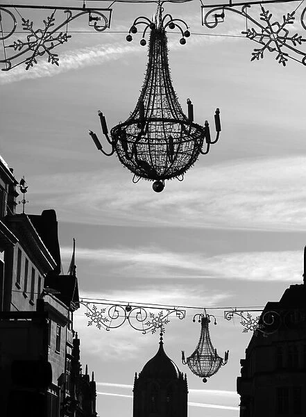 Christmas Decorations in Broad Street, Oxford bw