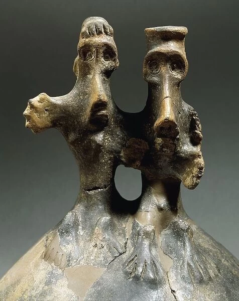 Clay figure helmet, detail