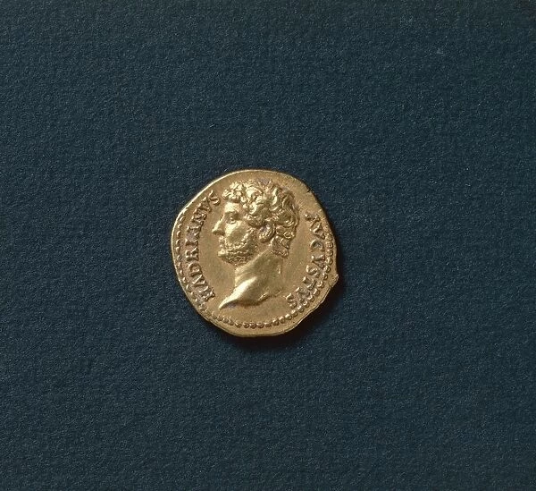 Coin obverse with portrait of Emperor Hadrian (Publius Aelius Hadrianus, 76 - 138 A. D. ), imperial age