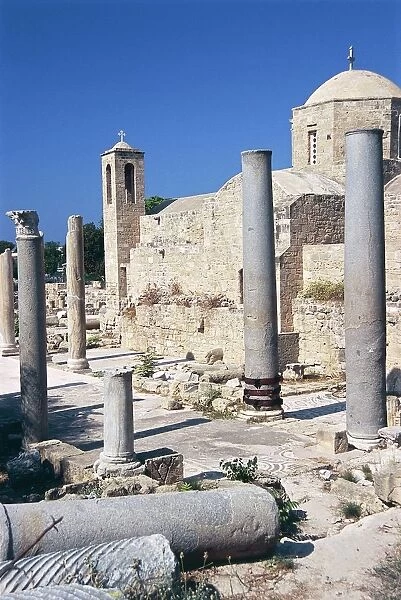 Cyprus, Paphos, Panagia Chrysopolitissa church and St Pauls Pillar