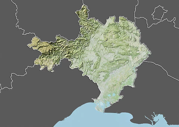 Departement of Gard, France, Relief Map