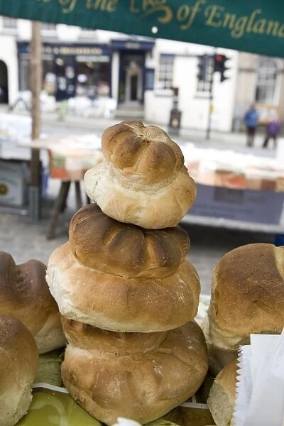 England, Peak District, Ashbourne, loaves on market stall in town