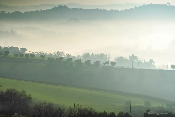 Framed Print : Countryside Print - Foggy Landscape in Macerata, Italy Framed Print : Countryside Print - Foggy Landscape in Macerata, Italy