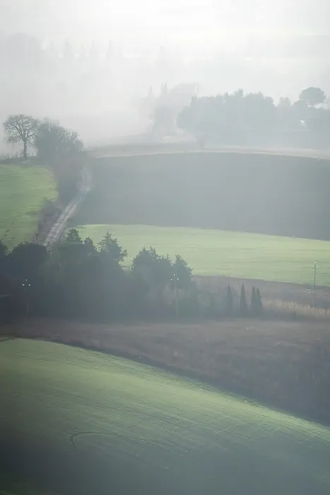 Framed Print : Countryside Print - Foggy Landscape in Macerata, Italy Framed Print : Countryside Print - Foggy Landscape in Macerata, Italy