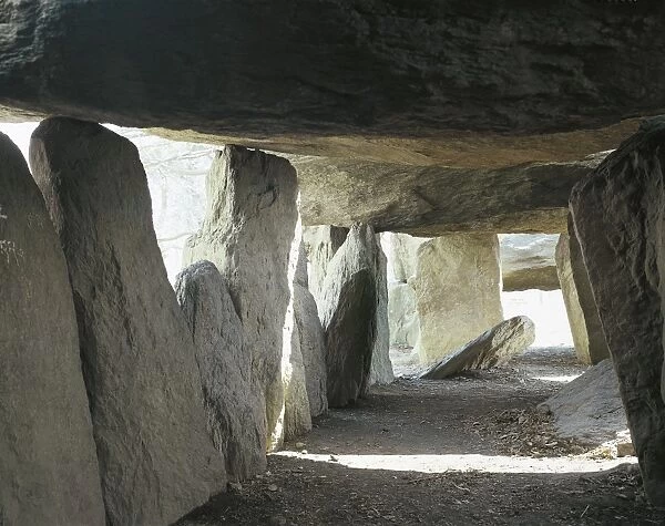 France, Brittany, Esse Department, La Roche-aux-Fees, Megalithic monument, Interior of dolmen