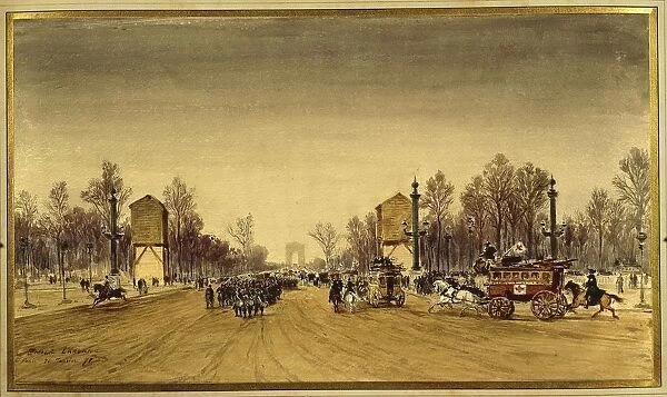France Paris, Champs-Elysee in January, 1871 by Edme-Emile Laborne, watercolor