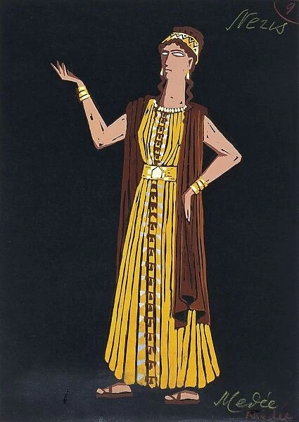 France, Paris, costume sketch for Neris for performance Medea, at Paris Opera