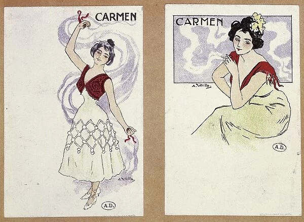 France, Paris, Post card dedicated to opera singer Carmen