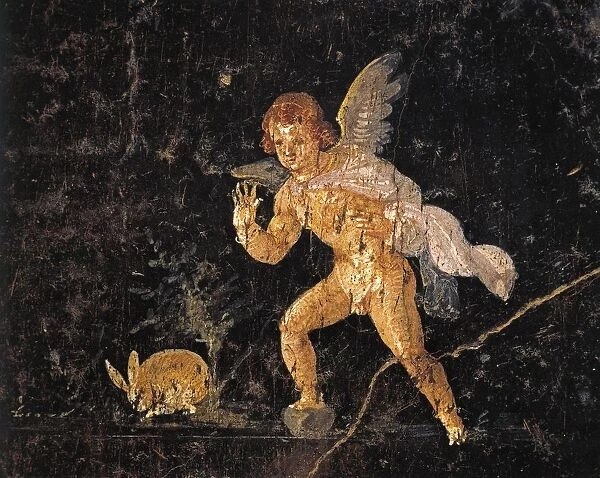Fresco depicting Cupid chasing hare, from Pompei, Italy