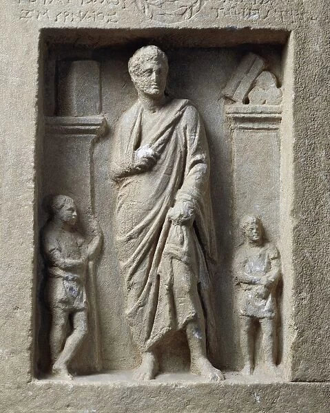 Funerary stele with relief depicting Posidonius with his son Attalus and his grandson Apollonius, from Smyrna, Turkey