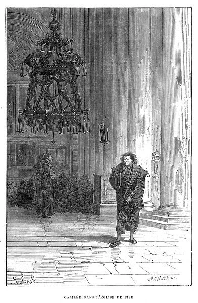 Galileo observing the swaying of the chandelier in Pisa Cathedral, c1584. Galileo Galilei