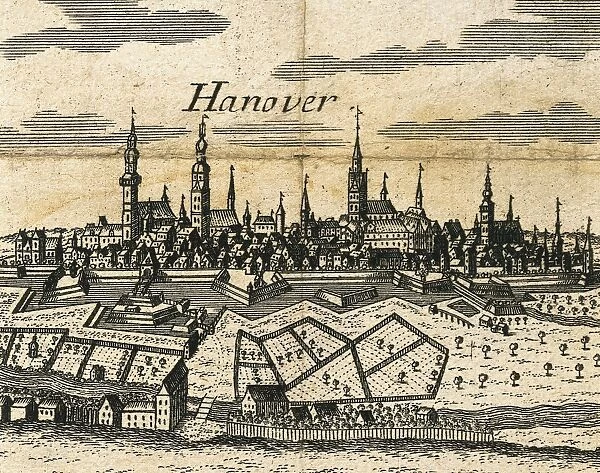 Germany, Hanover, View of the city, engraving, 1600