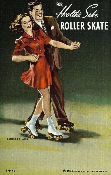 For Healths Sake, Roller Skate Postcard. 1947, For Healths Sake, Roller Skate Postcard