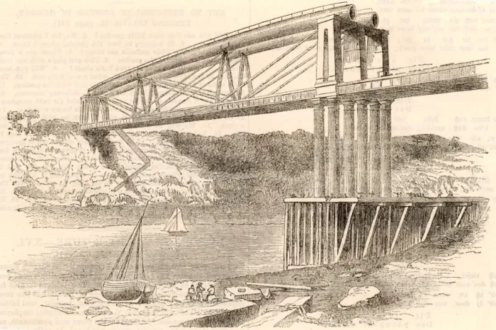 Framed Print : Wrought Iron Tubular Trussed Bridge Print, c1885 Framed Print : Wrought Iron Tubular Trussed Bridge Print, c1885