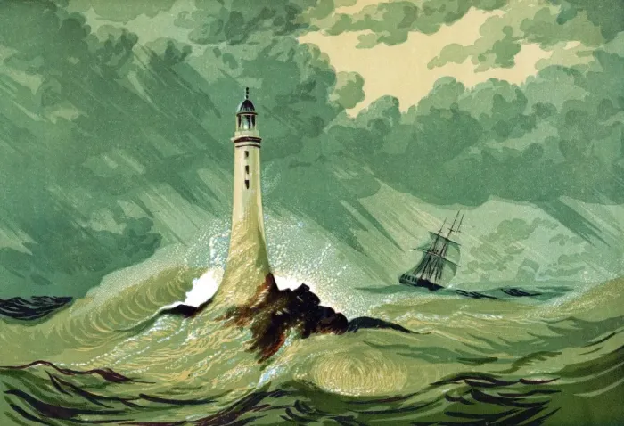 Framed Print : Third Eddystone Lighthouse Print, an oleograph c1850 Framed Print : Third Eddystone Lighthouse Print, an oleograph c1850
