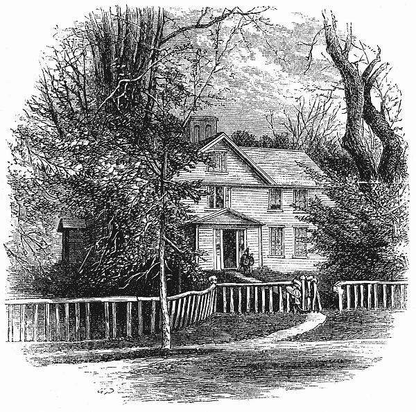 The home of Amos Benson Alcott (1799-1888) and his family, including Louisa May Alcott, at Concord, Massachusetts. Wood engraving, 1875