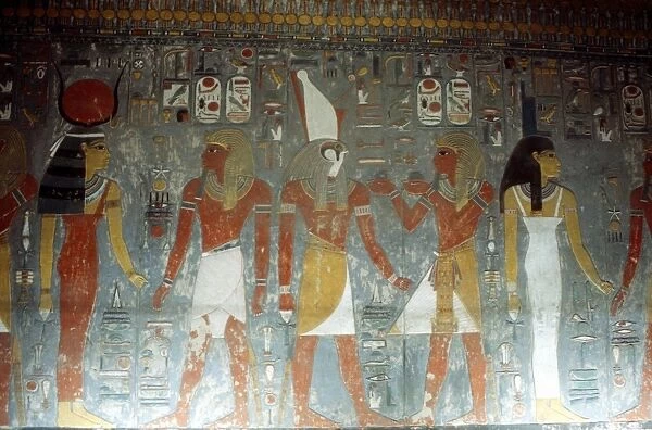 Horemheb (reigned c1348-c1320 BC) last king of 18th dynasty, flanked by goddess Isis