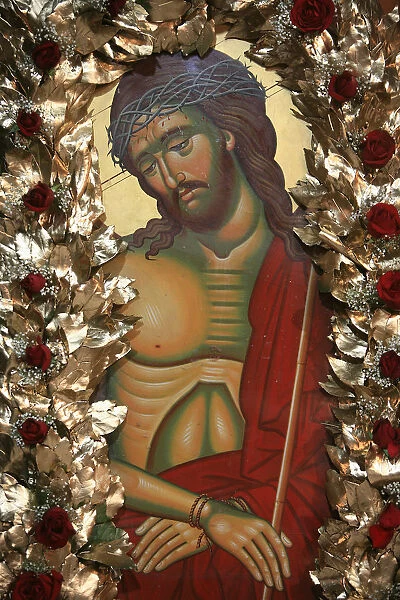 Icon of Christ displayed during Easter week in a Greek orthodox church