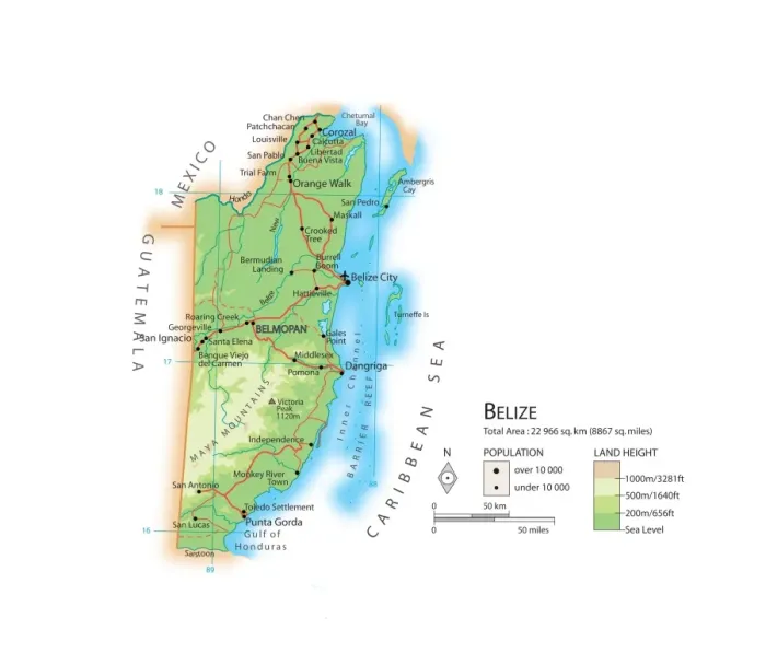 Framed Print : Belize Map Print Framed Print : Belize Map Print