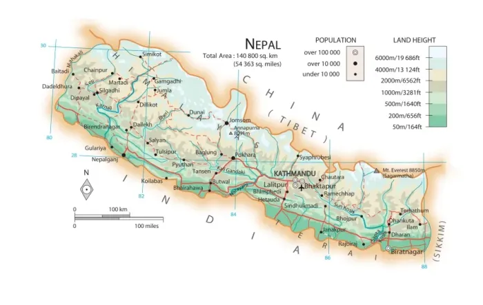 Framed Print : Nepal Map Print Framed Print : Nepal Map Print