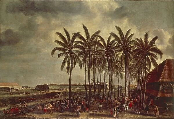 Indonesia, Java Island, Dutch East India Company opening offices in Batavia (Jakarta) in 1619, oil painting