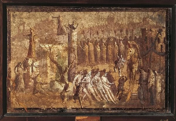 Italy, Campania, Pompeii, The Trojan horse, fresco