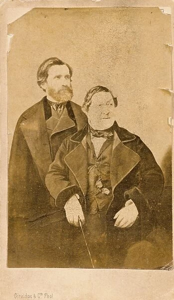 Italy, Milan, Photomontage portrait of Giuseppe Verdi and Gioacchino Rossini