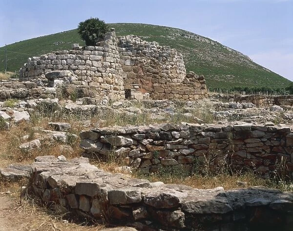 Italy, Sardinia Region, Province of Sassari, Alghero, Palmavera Nuragic complex, Ruins of meeting hut