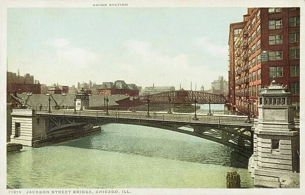 Jackson Street Bridge, Chicago, Ill. Postcard. ca. 1915-1930, Jackson Street Bridge, Chicago, Ill. Postcard