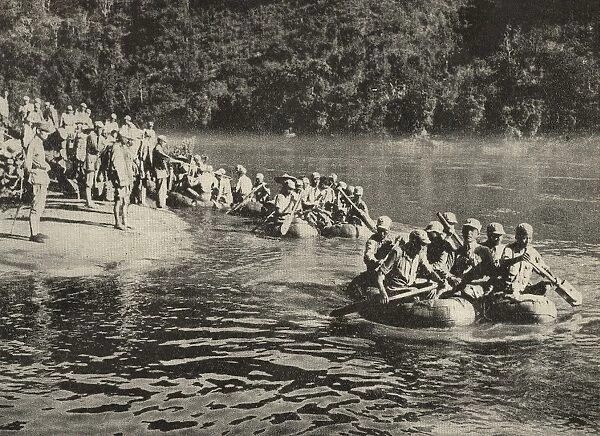 Japanese troops crossing river