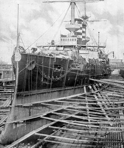 Japanese warship in dry - dock