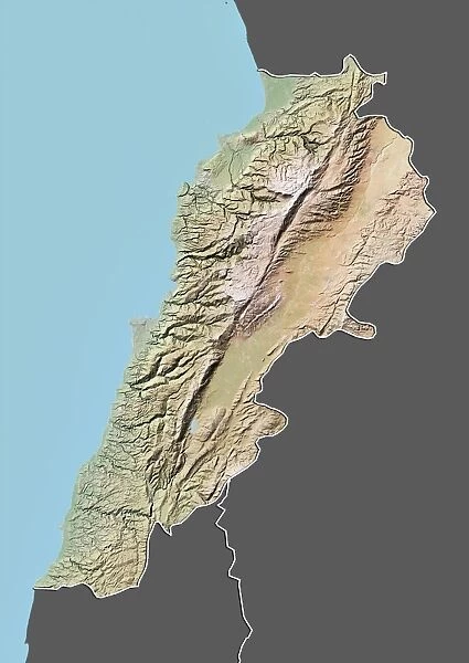 Lebanon, Relief Map With Border and Mask